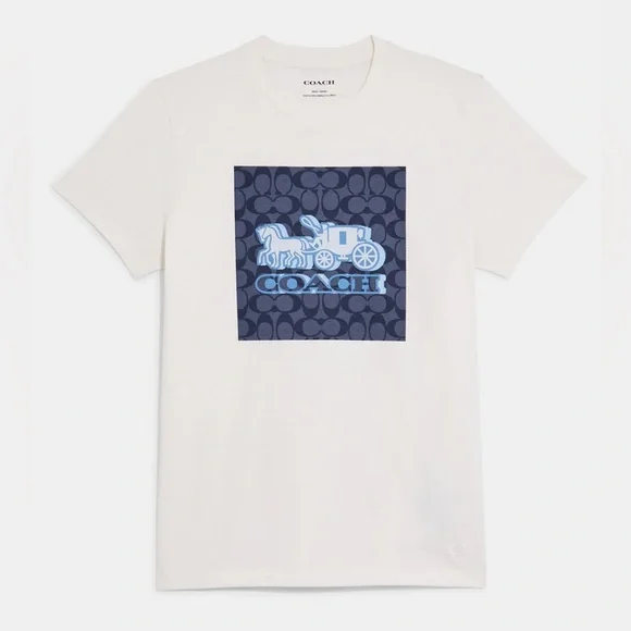 Coach | Tops | New Coach White Shirt Blue Horse Carriage